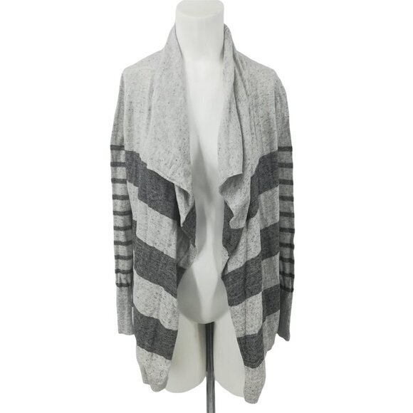 Loft Knit Waterfall Striped Cardigan Size XS Gray Heathered Cotton Lightweight - Picture 1 of 12